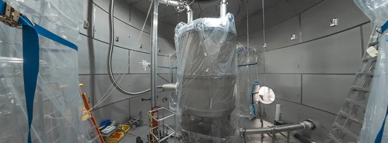 Fisheye photo of the LZ inner detector inside a water tank
