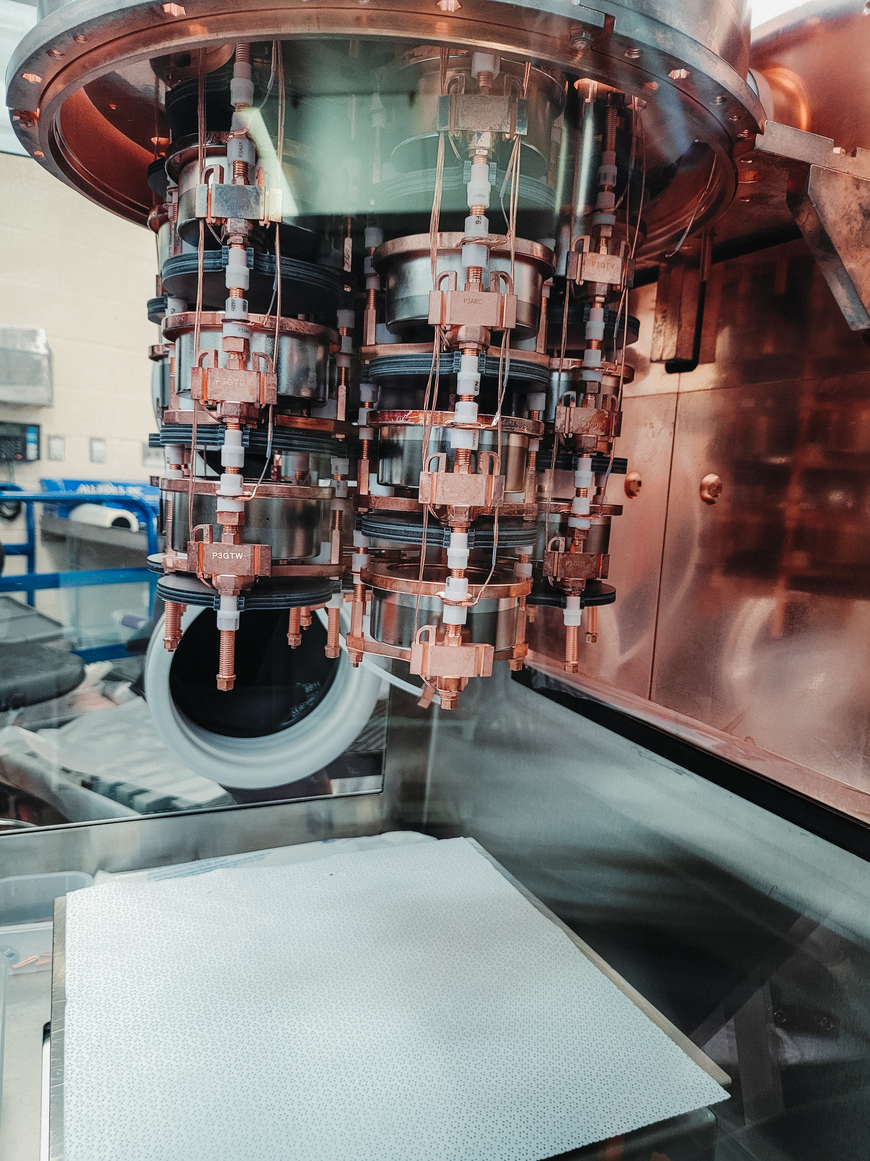 Massarczyk and Meijer modified the Majorana Demonstrator, adding tantalum plates inside the strings of the detector, where 23 high-purity germanium detectors will detect minute signals emanating from within the tantalum plates. Photo by Ralph Massarczyk 