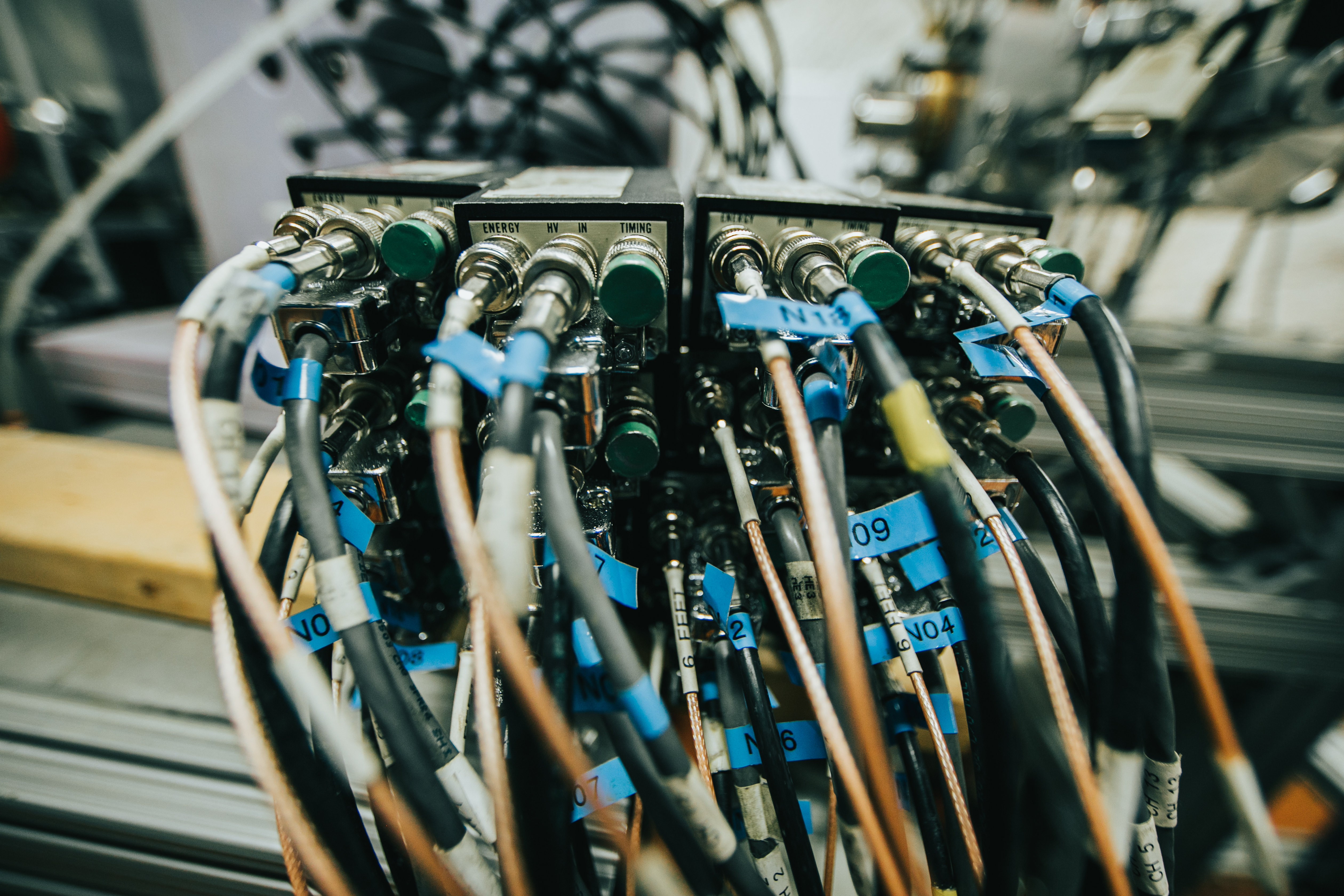 Close up of wires connected to the CASPAR experiment