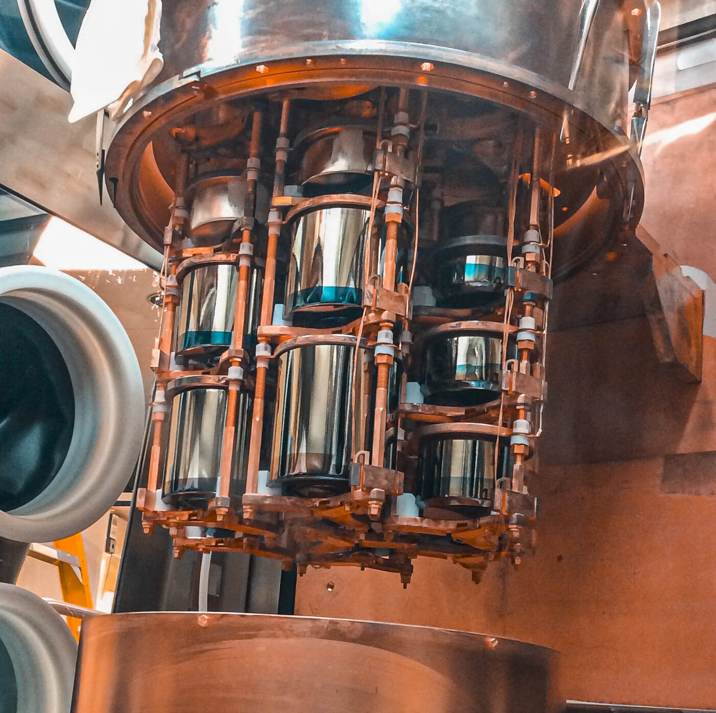 Detectors hang suspended in copper array