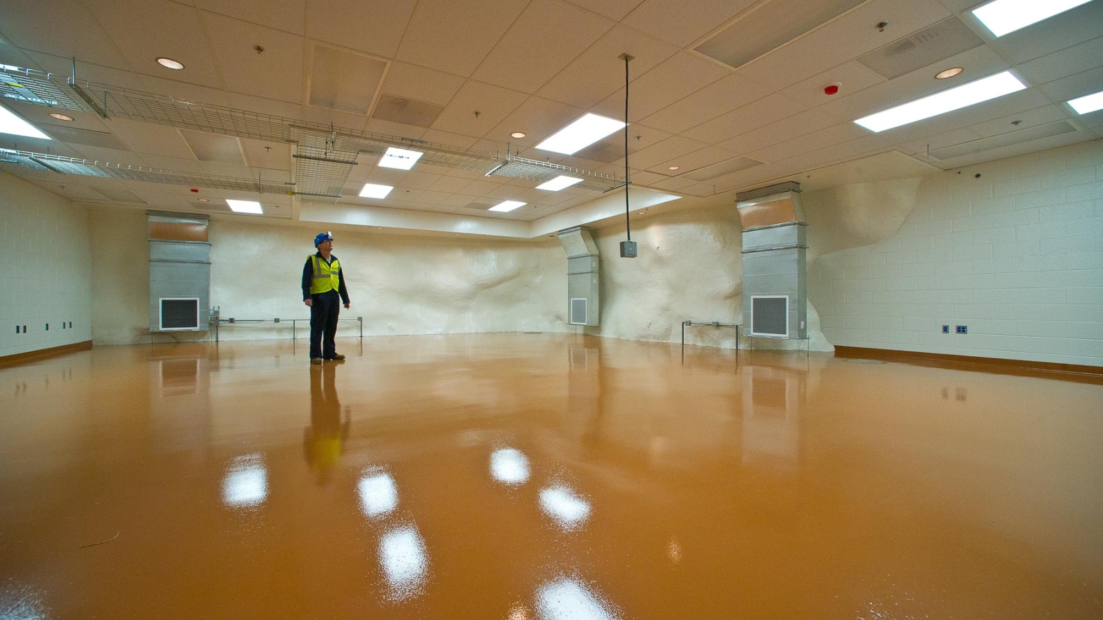 A scientist examines his new lab space.