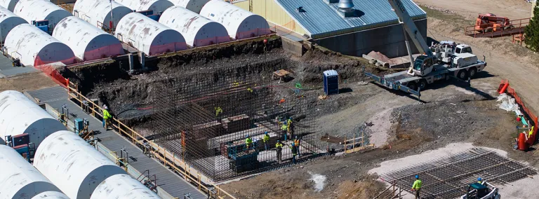 Wastewater Treatment plant upgrade construction at SURF a large crane and cement forms 