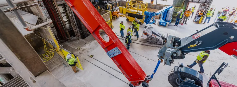 A test lift of one of the DUNE steel beams