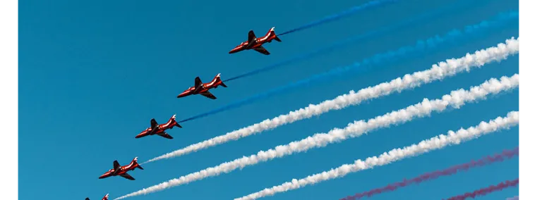 Royal Air Force Red Arrows performed a flyover 
