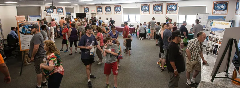 Crowds of people at the Sanford Lab for Neutrino Day.