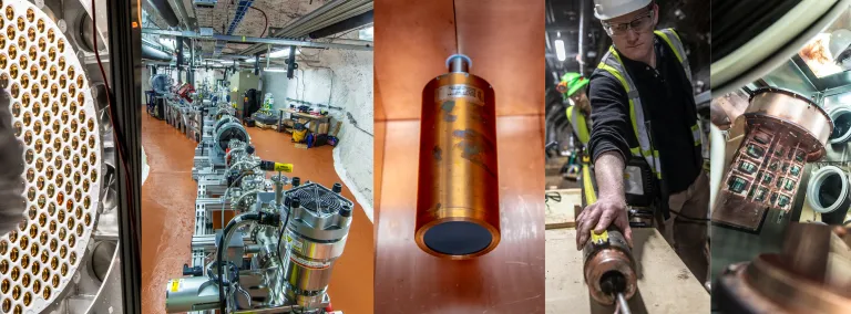 A collage of images of the various experiments at Sanford Lab.