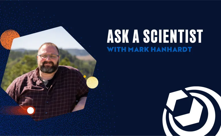 a flyer for the Ask a Scientist event with Mark Hanhardt with these words, the sanford logo, and Mark's photo. 