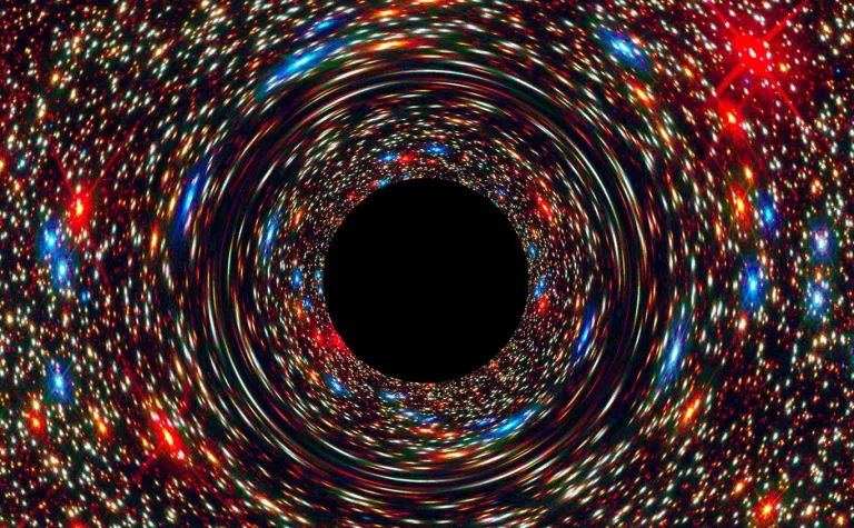 a computer-simulated representation of a supermassive black hole at the core of a galaxy