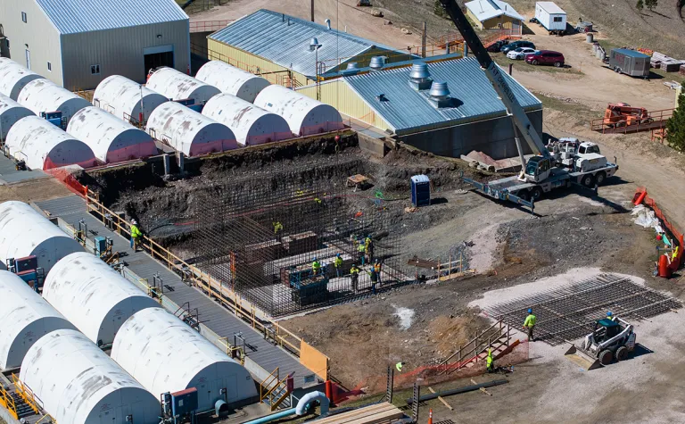 Wastewater Treatment plant upgrade construction at SURF a large crane and cement forms 