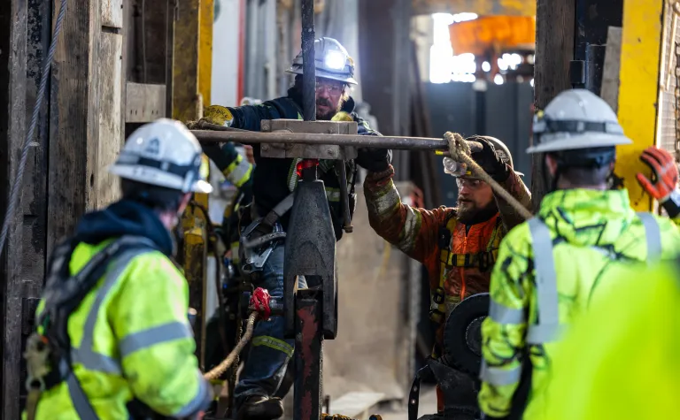 Crews working to change the Rope on the Ross Cage in April of 2026.