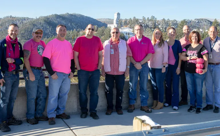 Environment, Safety and Health Department wearing pink in October 2018. 