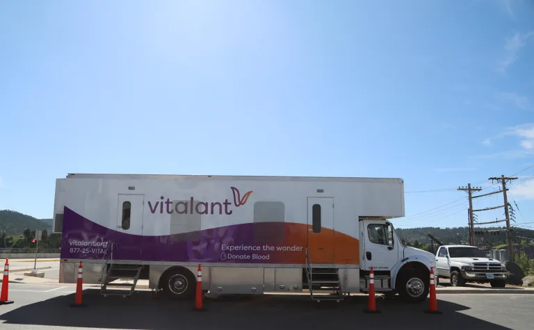 The Vitalant vehicle in the SURF parking lot during the blood drive.