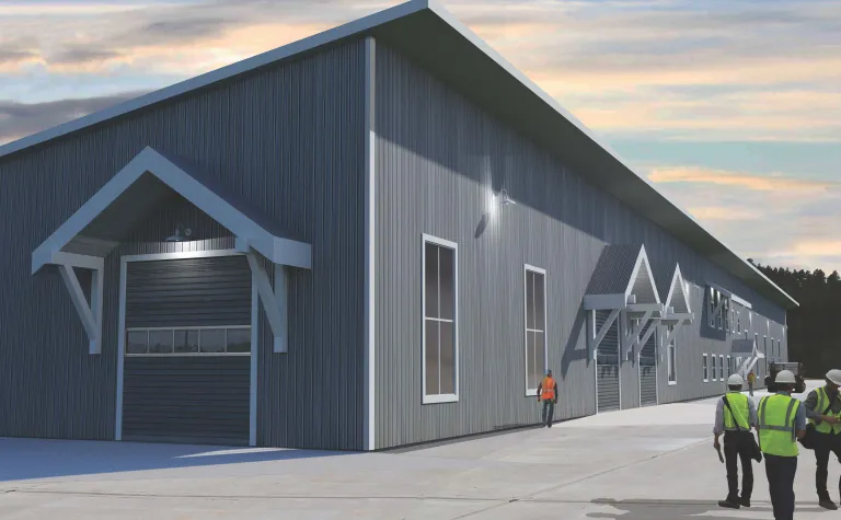 An architectural rendering of the new maintenance building.
