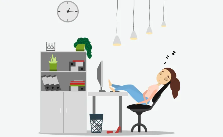 Illustation of a woman sleep at her desk.