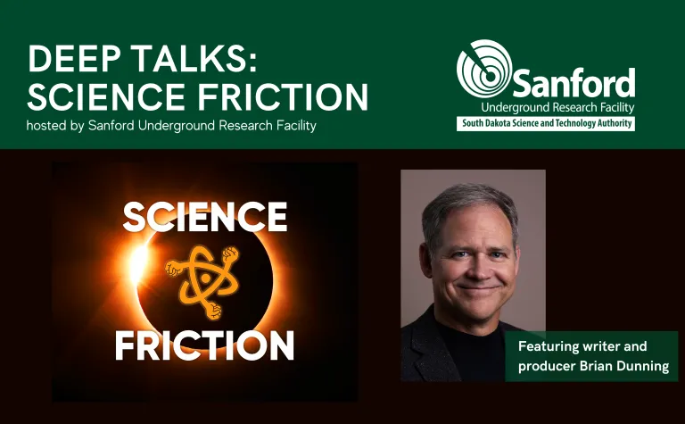 Photo of Brian Dunning and graphic that reads "Deep Talks: Science Friction with writer and producer Brian Dunning" 