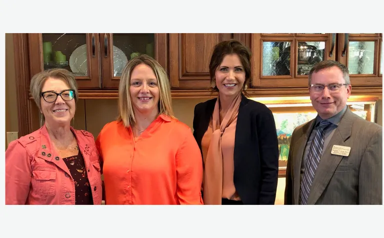 Left to right: Constance Walter, SDSTA; Erica Boomsma, Teacher of the Year; Gov. Kristi Noem; Ben Jones, SD Department of Education Secretary.