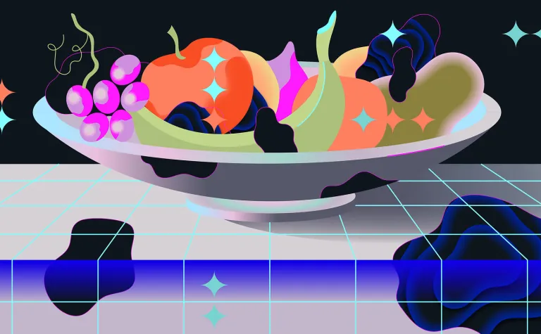 illustration of a bowl of fruit and dark matter
