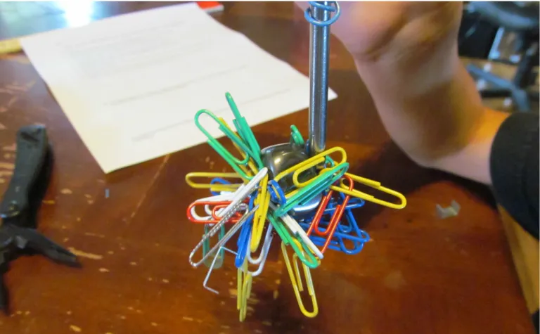 Electromagnet holding paperclips
