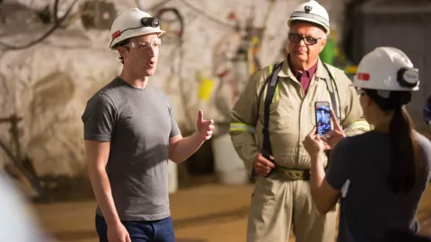 Mark Zuckerberg doing a facebook live interview underground