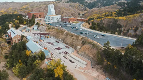 aerial drone photo of sanford underground research facility in the fall 