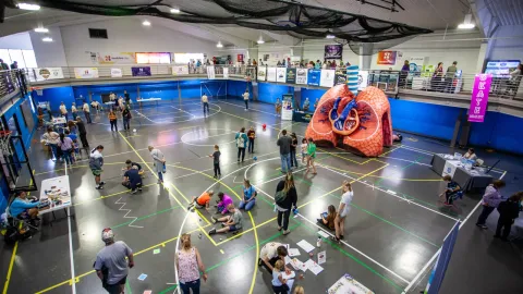 photograph of kids playing at the handley center in lead, sd, during neutrino day 2023
