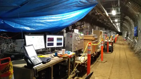 the Sigma-V experiment showing computer monitors in a drift