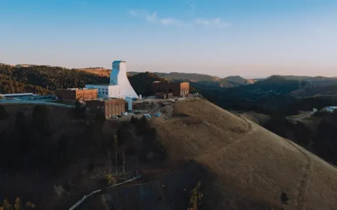 aerial image of the yates headframe