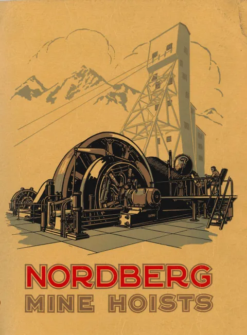  1938 Nordberg Manufacturers flyer features the Homestake Gold Mine's Ross Headframe and hoists. Courtesy Siemag Tecberg, Inc." image "flyer about Homestake from 1930's