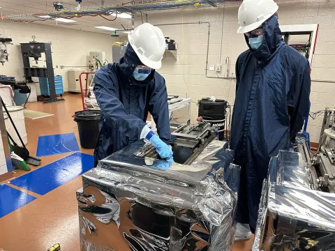 Work in the Black Hills State University Underground Campus (BHUC) at SURF is part of the REU each summer. The scientific instruments in the BHUC are inside a clean room that requires researchers to wear special clothing to reduce the chance of contaminating of one of the experiments. 