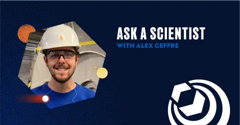 a flyer for ask a scientist with Alex Geffre with his name and photo and the SURF logo