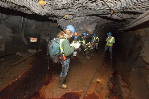 Students and researchers gather samples underground at SURF