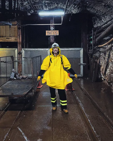 Cantz waits at the Yates Shaft to go back up to the surface at SURF.