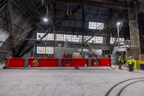 A dune steel beam on the floor of the Ross Shaft at SURF