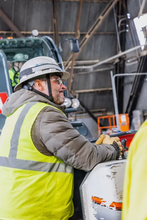 Mike Johnson, Ross Shaft Superintendent, looks over the progress.