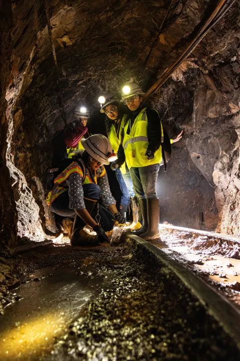 Dr. Tanvi Govil and her team, sampling for microbes on the 1700 Level of the ground at the Sanford Underground Research Facility. 