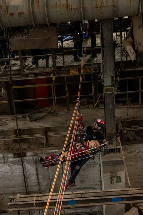 William Buckman from NIM Medical completing a mock rope rescue at SURF.