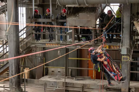 William Buckman from NIM Medical completing a mock rope rescue at SURF.