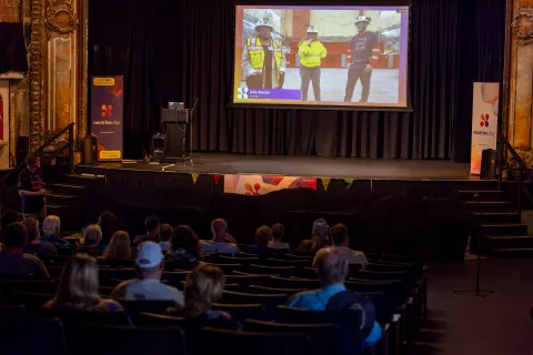 Underground Livestream underway on the big screen in the opera house. 