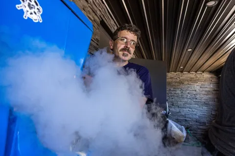 Michael Dowding, with the physics department at South Dakota Mines and a bit of fog from liquid nitrogen ice cream 
