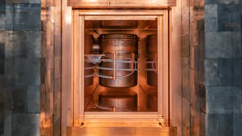 For at least a year, the tantalum plates and detector components will sit within this cryostat vessel, shielded from cosmic rays and dust by layers of copper and lead shielding, in a cleanroom nearly a mile underground.