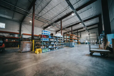 wide shot of the warehouse
