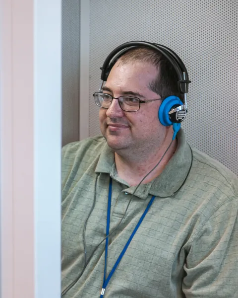 person taking an audiometric test