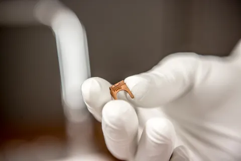 Electroformed copper was machined into thousands of detector components used to build the Majorana Demonstrator. Photo by Matthew Kapust 