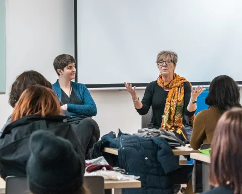 Constance Walter, communications director at Sanford Lab, addresses a room of students during a science communication panel at the Conference for Undergraduate Women in Physics (CUWiP) at Black Hills State University on Saturday, Jan. 18, 2020.