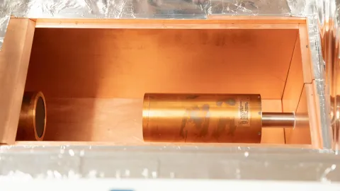 A germanium crystal inside a low background counter