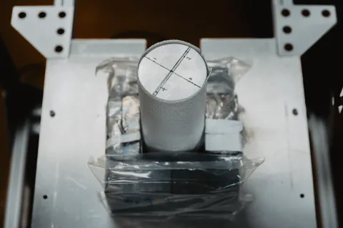germanium detector surrounded by lead bricks