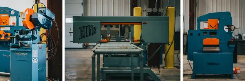 a collage of three pieces of metal working equipment