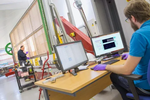 The anode plane array is prepped for shipment at Daresbury Laboratory in the UK. Photo courtesy of Christos Touramanis