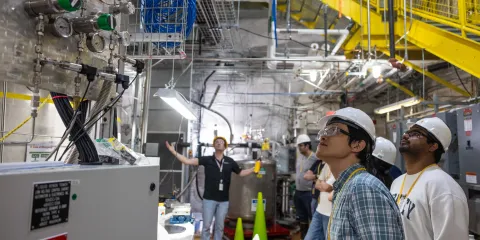Attendees tour the LZ experiment during the 2025 CETUP* summer workshop at SURF. 
