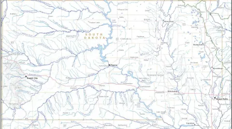 Map South Dakota lakes, streams, and rivers